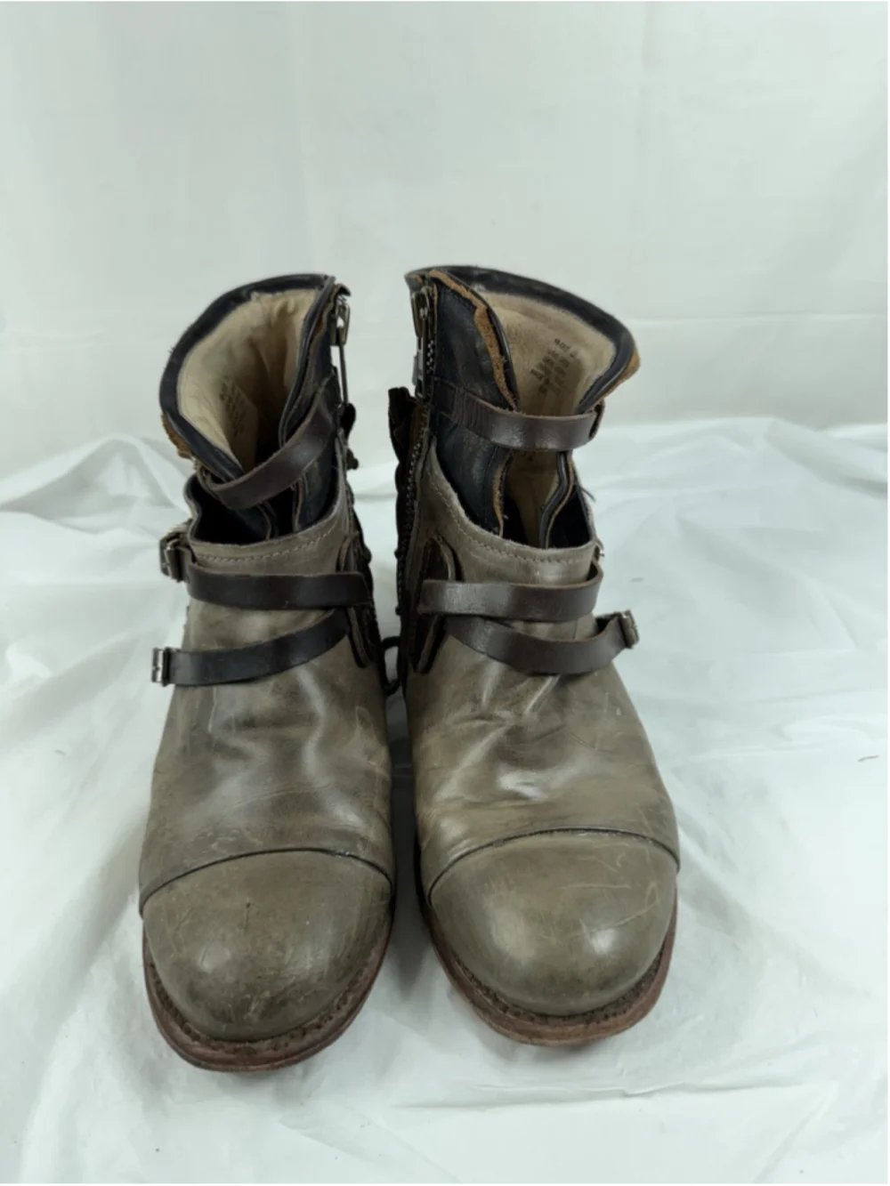 Freebird by Steven Crue Grey Multi Leather Harness Ankle Boots Women Size 10
